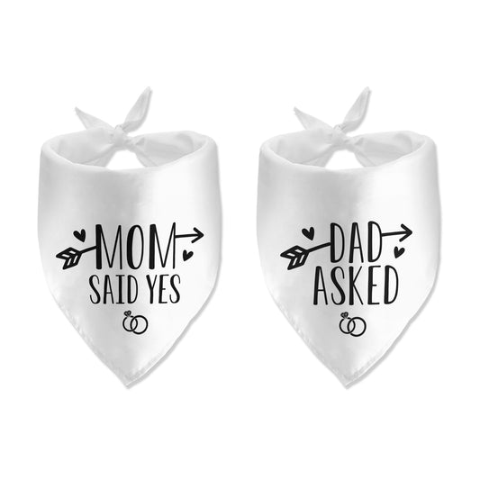 2 Pack Dad Asked Mom Said Yes Wedding Dog Bandana White Dog Bandana Engagement Announcement Pet Scarf Accessories for Dog Lovers Bridal Shower Gift