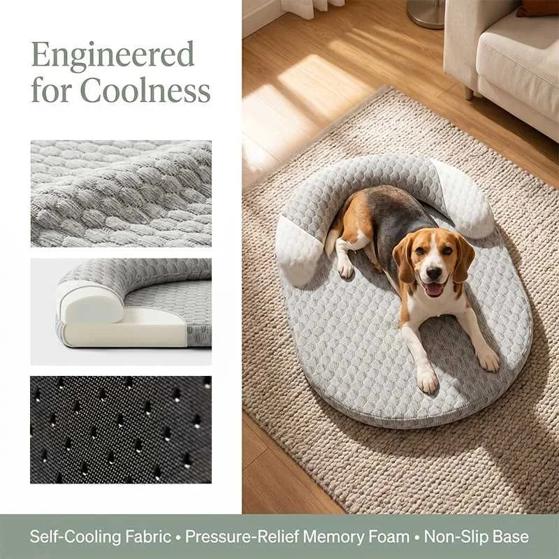 Summer Cooling Dog Bed Ice Silk Cat Mat Breathable Oval Pet Nest Heat
