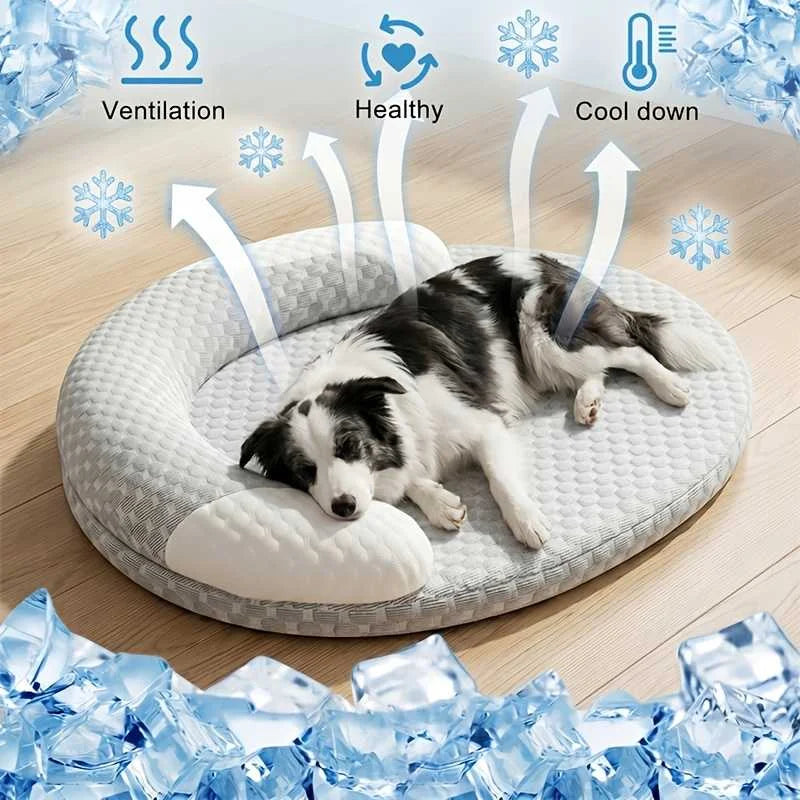 Summer Cooling Dog Bed Ice Silk Cat Mat Breathable Oval Pet Nest Heat