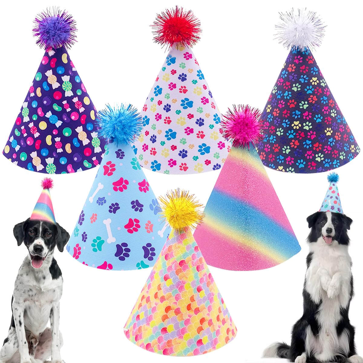 JpGdn 6pcs Dog Birthday Party Hats for Large XL XXL Breed Boy Girl Decorations Grooming Accessories