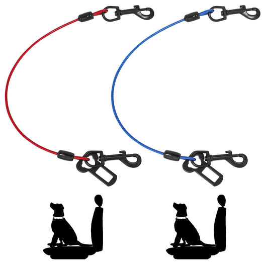 Dog Car Harnesses Dog Seatbelt of Coated Wire Leash Safety Restraint No Chew Tether Cable Vehicle Dog Accessories Double Clips & Latch Attachment (Red+Blue 32 inch/80 cm)