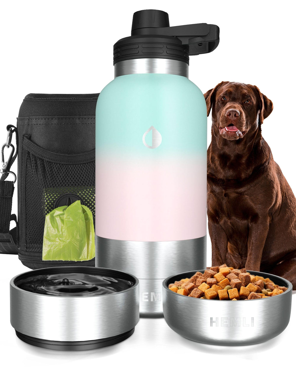 HEMLI 32 oz. Portable Dog Water Bottle Dog Travel Water Bottle Portable Water Bowl for Dogs Dog Travel Bowel Dog Water Bottle for Walking Dog Travel Accessories Kit Pet Travel Bottle for Hiking